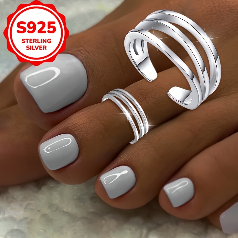 925 Silver Adjustable Toe Ring 3 Layer Open Lightweight Beach Wear